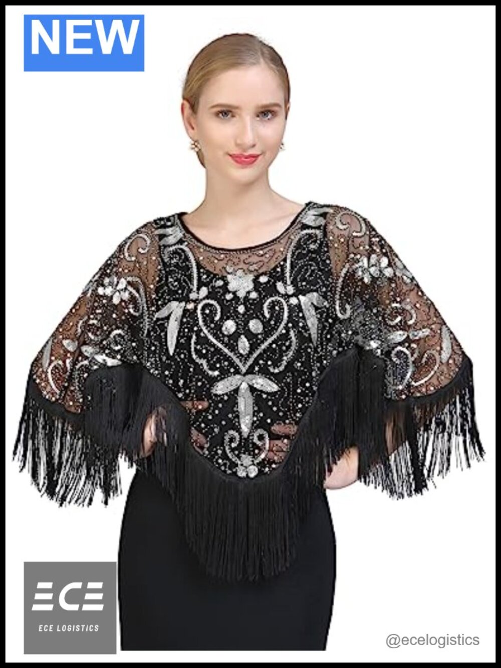 Beaded Sequin Shawl Wrap Fringed Evening Party Cape Wedding Bridal Cover Up